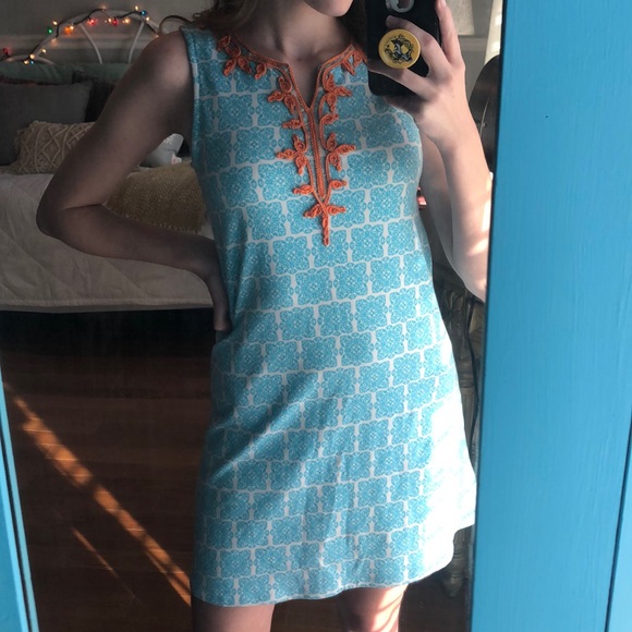 SOLD Counting Daisies Blue Orange Pattern Dress - Picture 4 of 6